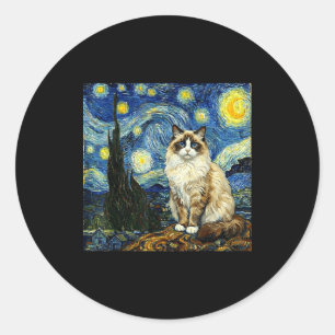 Van Gogh Art Starry Night - Funny Ragdoll Cat Arti Classic Round Sticker