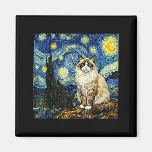 Van Gogh Art Starry Night - Funny Ragdoll Cat Arti Magnet