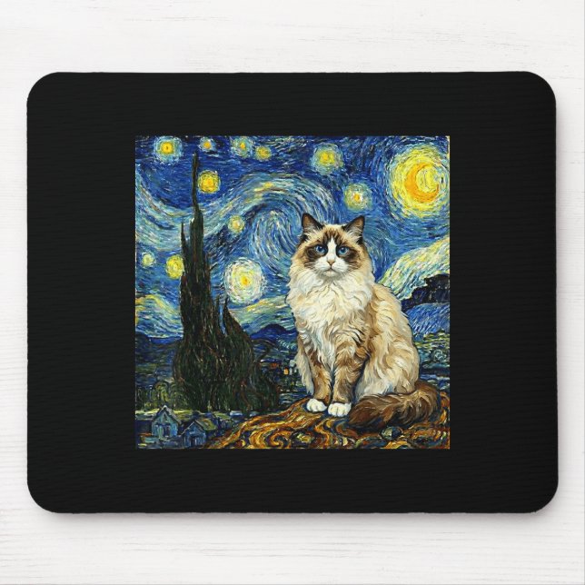 Van Gogh Art Starry Night - Funny Ragdoll Cat Arti Mouse Mat (Front)