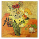 Van Gogh artwork, Japanese Vase with Roses, Tile<br><div class="desc">Japanese Vase with Roses and Anemones,  1890 painting by Vincent van Gogh.</div>