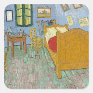 Van Gogh Bedroom in Arles - Classic Yellow & Blue Square Sticker