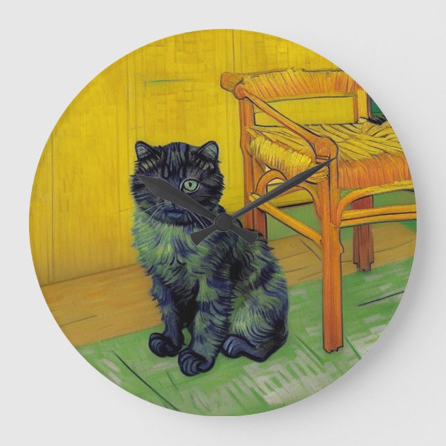 Van Gogh Black Cat Large Clock (Front)