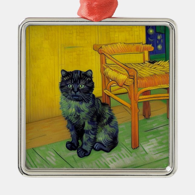 Van Gogh Black Cat Metal Tree Decoration (Front)