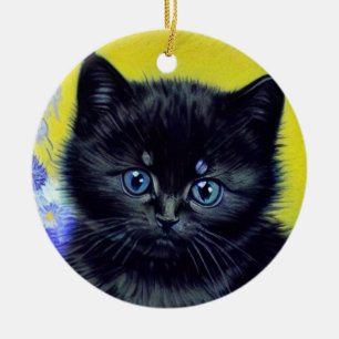 Van Gogh Black Cat Purple Flowers Ceramic Tree Decoration