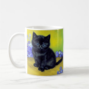 Van Gogh Black Cat Purple Flowers Coffee Mug