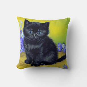 Van Gogh Black Cat Purple Flowers Cushion