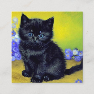 Van Gogh Black Cat Purple Flowers Enclosure Card