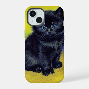 Van Gogh Black Cat Purple Flowers iPhone 15 Case