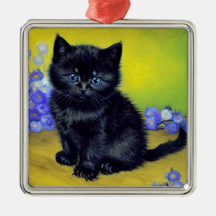 Van Gogh Black Cat Purple Flowers Metal Tree Decoration