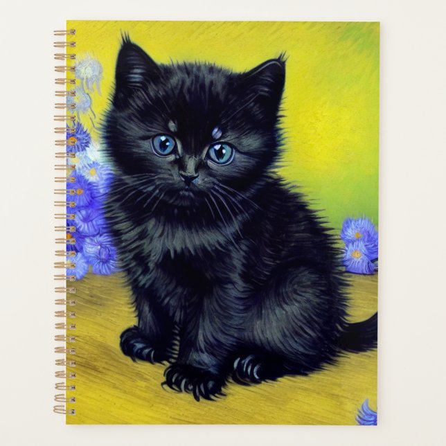 Van Gogh Black Cat Purple Flowers Planner (Front)