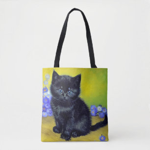 Van Gogh Black Cat Purple Flowers Tote Bag