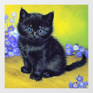 Van Gogh Black Cat Purple Flowers Window Cling