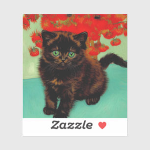 Van Gogh Black Cat Red Flowers