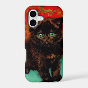 Van Gogh Black Cat Red Flowers