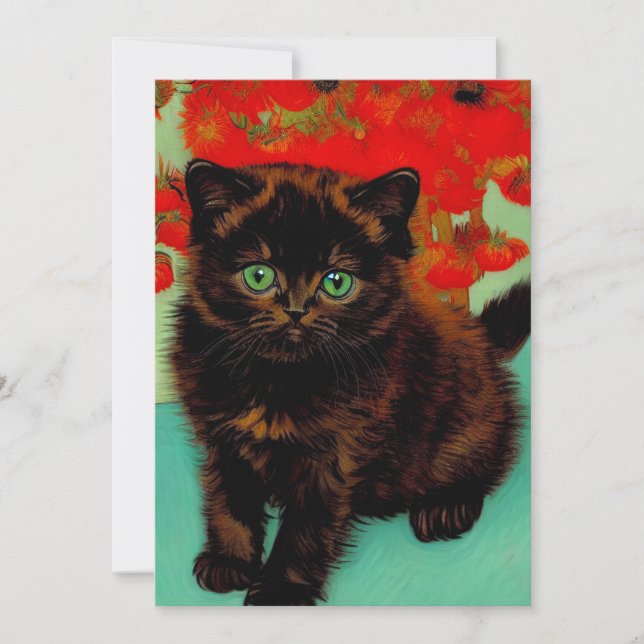 Van Gogh Black Cat Red Flowers Announcement (Front)