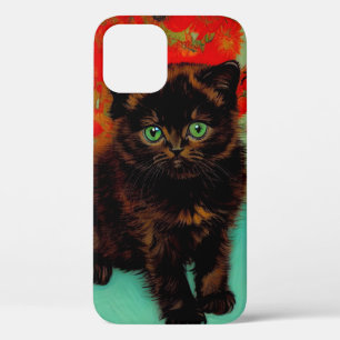 Van Gogh Black Cat Red Flowers iPhone 12 Case