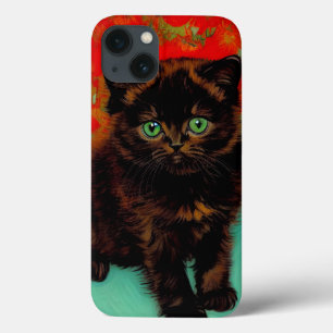 Van Gogh Black Cat Red Flowers iPhone 13 Case