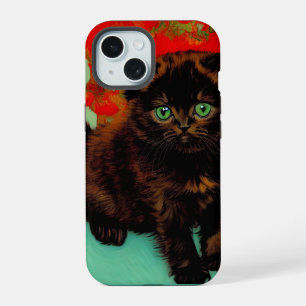 Van Gogh Black Cat Red Flowers iPhone 15 Case