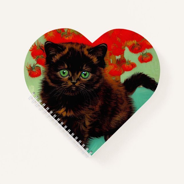 Van Gogh Black Cat Red Flowers Notebook (Front)