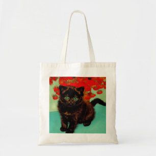 Van Gogh Black Cat Red Flowers Tote Bag