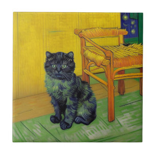 Van Gogh Black Cat Tile