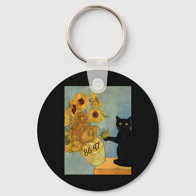 Van Gogh Black Cat With Sunflowers 8647 Subtle Res Key Ring (Front)