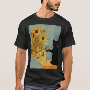 Van Gogh Black Cat With Sunflowers 8647 Subtle Res T-Shirt