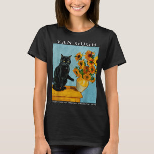 Van Gogh Black Cat With Sunflowers Funny Cat Meme  T-Shirt