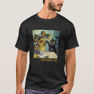 Van Gogh Black Cat With Sunflowers Painting Art T-Shirt