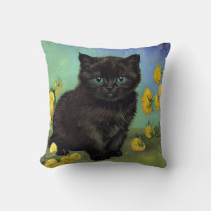 Van Gogh Black Cat Yellow Flowers Cushion