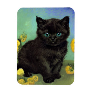 Van Gogh Black Cat Yellow Flowers Magnet