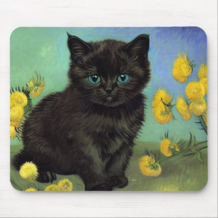 Van Gogh Black Cat Yellow Flowers Mouse Mat