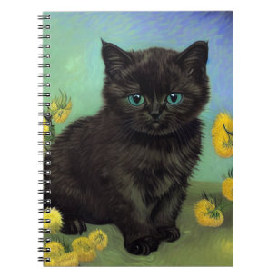 Van Gogh Black Cat Yellow Flowers Notebook