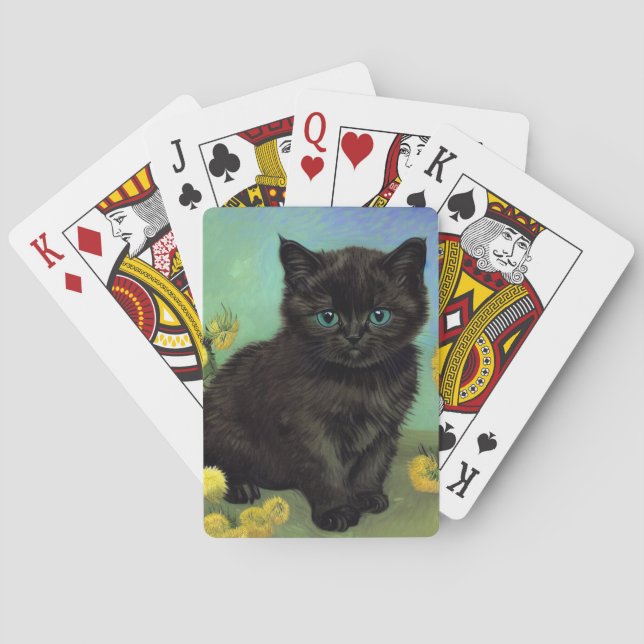 Van Gogh Black Cat Yellow Flowers Playing Cards (Back)
