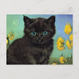 Van Gogh Black Cat Yellow Flowers Postcard