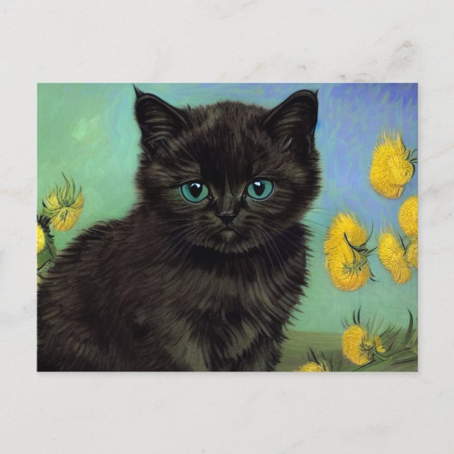 Van Gogh Black Cat Yellow Flowers Postcard (Front)