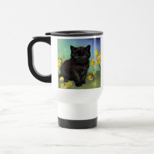 Van Gogh Black Cat Yellow Flowers Travel Mug