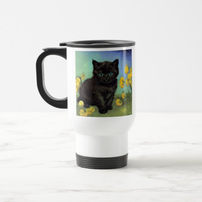 Van Gogh Black Cat Yellow Flowers Travel Mug (Left)