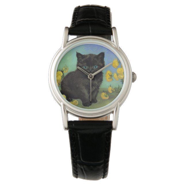 Van Gogh Black Cat Yellow Flowers Watch (Front)