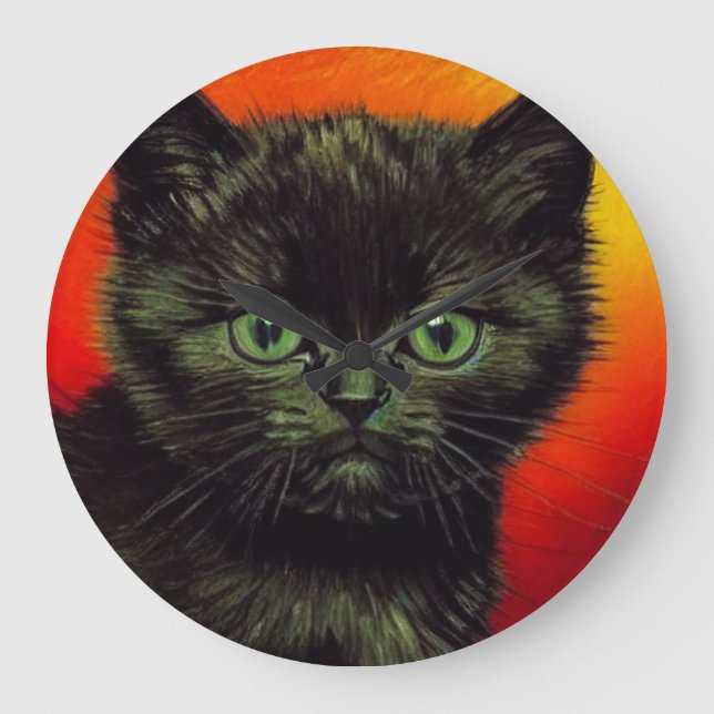 Van Gogh Black Kitten Large Clock (Front)