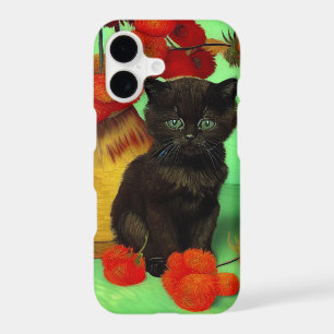 Van Gogh Black Kitten Red Flowers