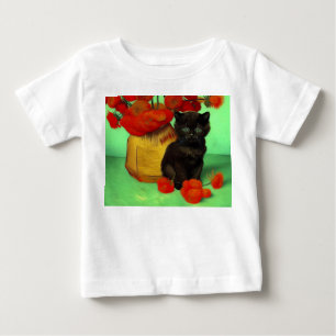 Van Gogh Black Kitten Red Flowers Baby T-Shirt