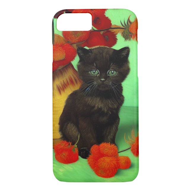 Van Gogh Black Kitten Red Flowers Case-Mate iPhone Case (Back)