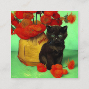 Van Gogh Black Kitten Red Flowers Enclosure Card