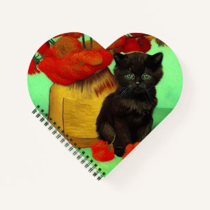 Van Gogh Black Kitten Red Flowers Notebook