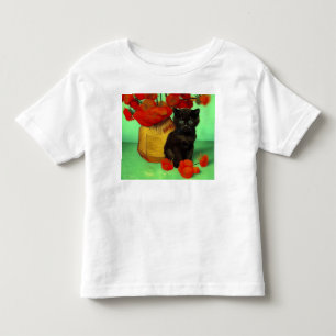 Van Gogh Black Kitten Red Flowers Toddler T-Shirt
