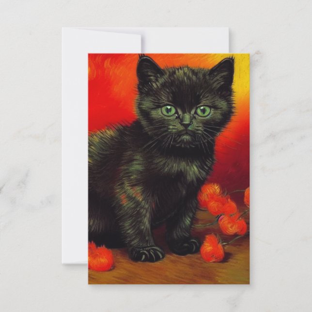 Van Gogh Black Kitten RSVP Card (Front)