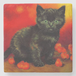 Van Gogh Black Kitten Stone Coaster