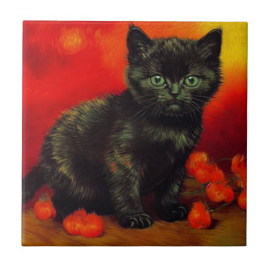 Van Gogh Black Kitten Tile