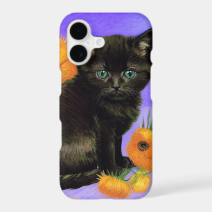 Van Gogh Black Kitten with Sunflowers